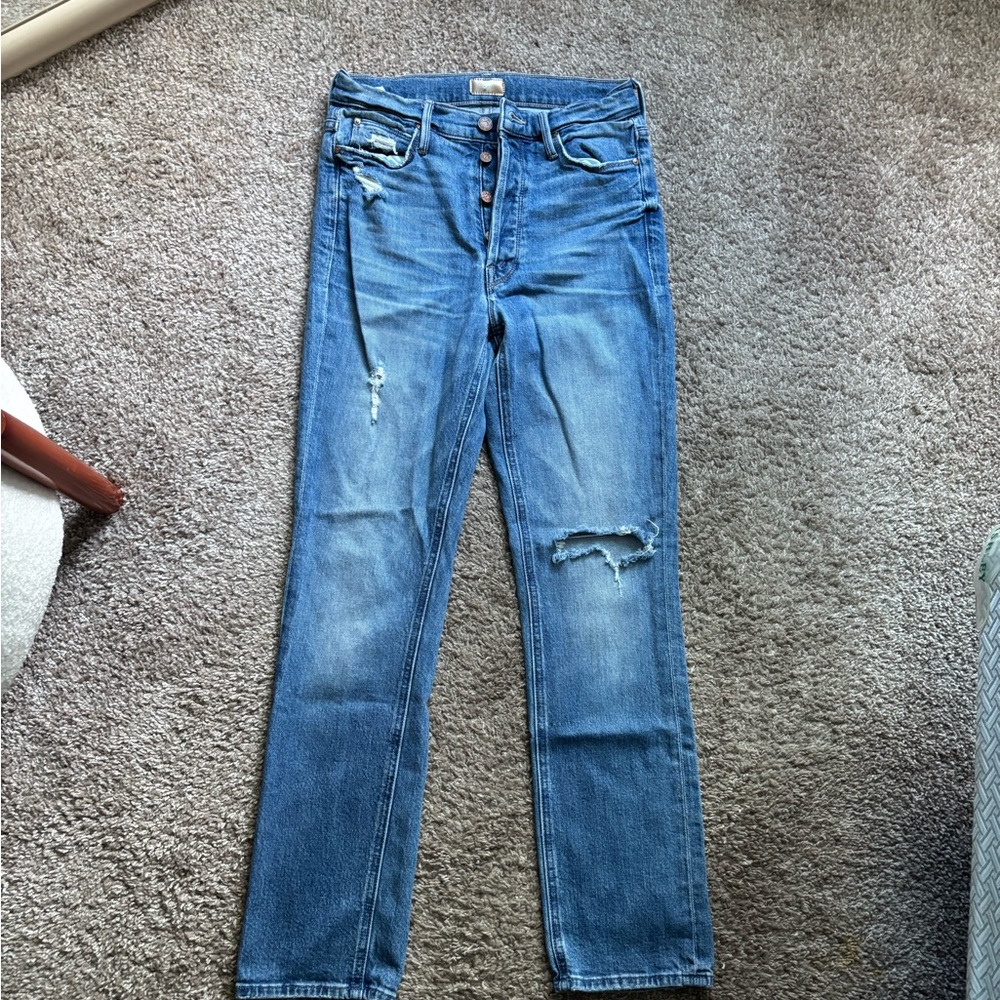 MOTHER Blue Distressed Jeans